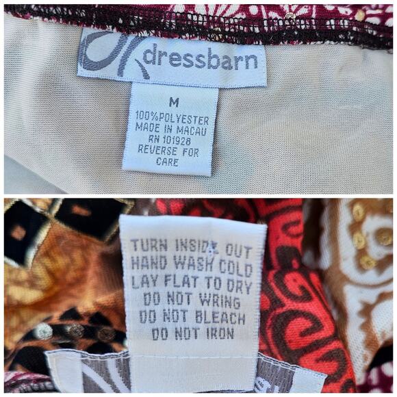 Gauze Halter Top Size M Dressbarn Beaded V-Neck Tank Orange Brown Stripe Print - Picture 4 of 8